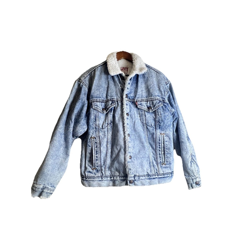 Vintage 70s 80s Levi Trucker Jacket Acid Wash Sherpa Lined Denim USA Distressed
